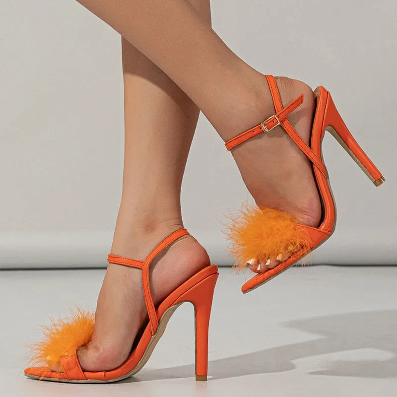 2023 Sultry Summer Fashion Women's Feather Sandals Brand Design Celebrity Style Sandalias Tacones De Mujer Elegantes