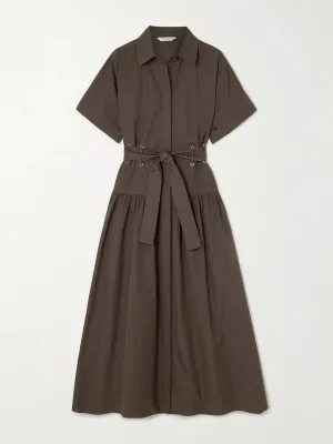Agoraio belted eyelet-embellished cotton-poplin midi dress