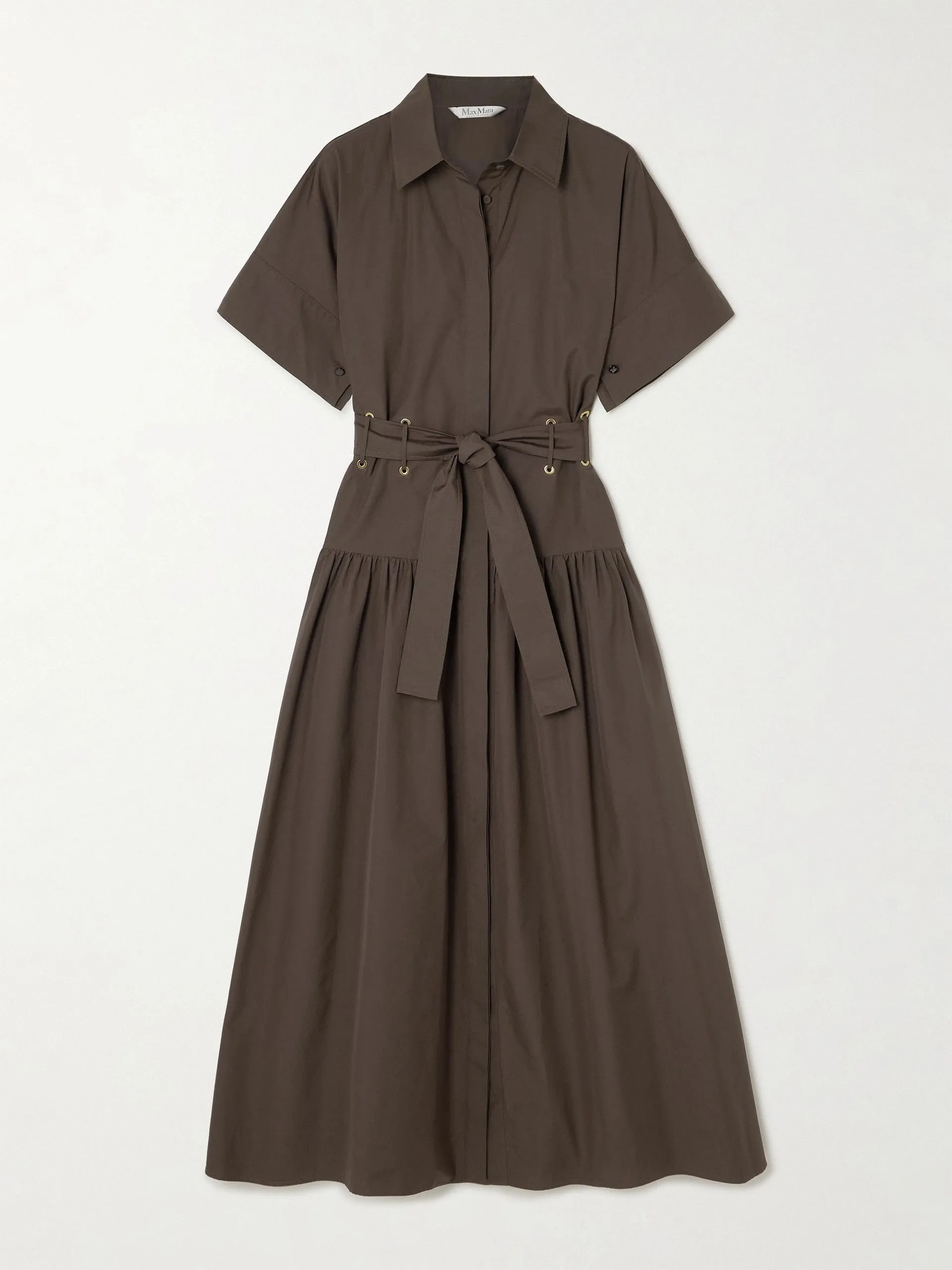 Agoraio belted eyelet-embellished cotton-poplin midi dress