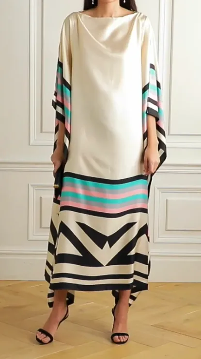 Beige Luxe Satin Silk Kaftan Dress