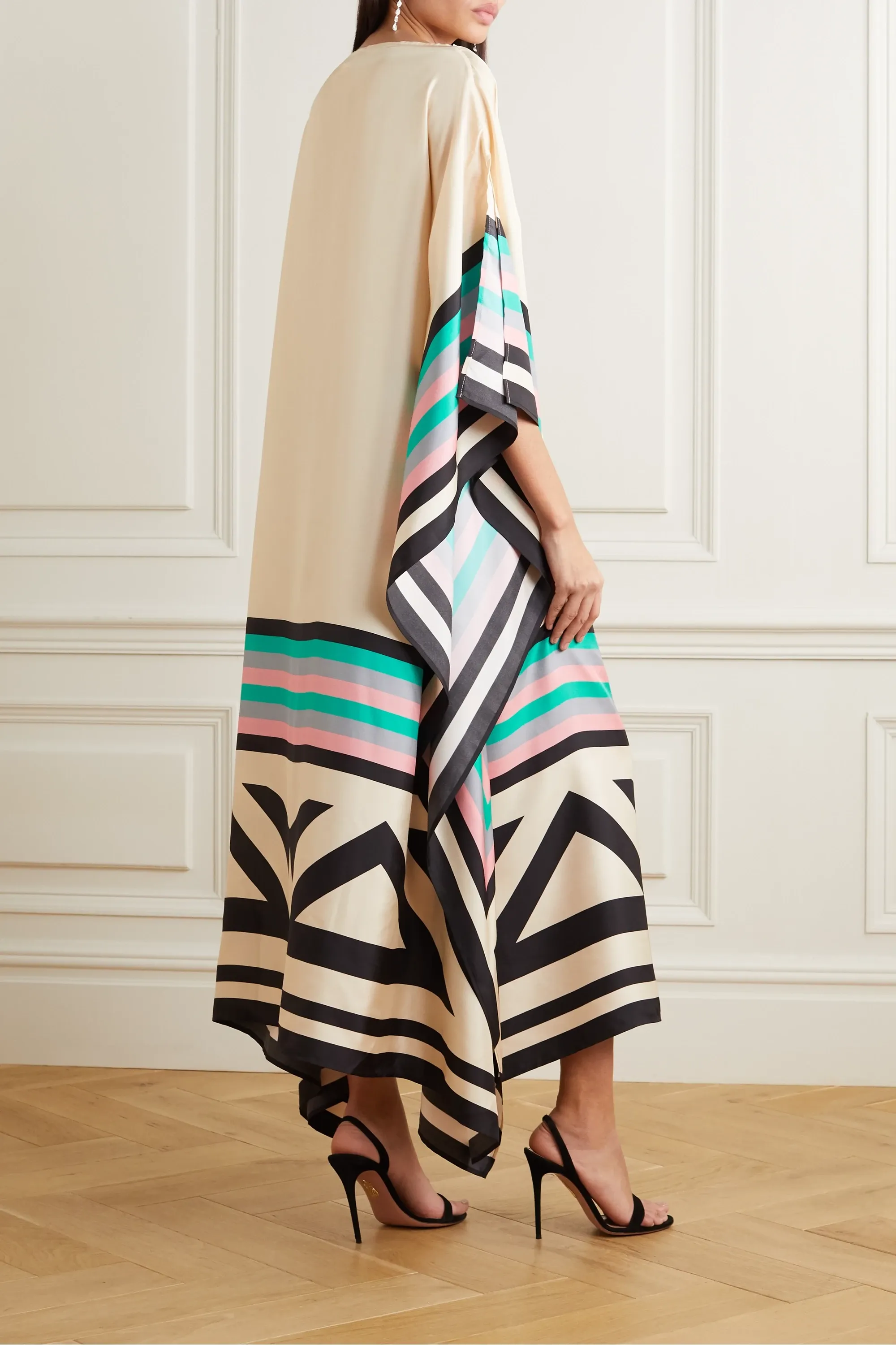 Beige Luxe Satin Silk Kaftan Dress