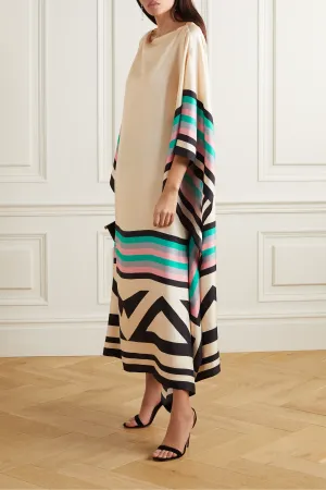 Beige Luxe Satin Silk Kaftan Dress