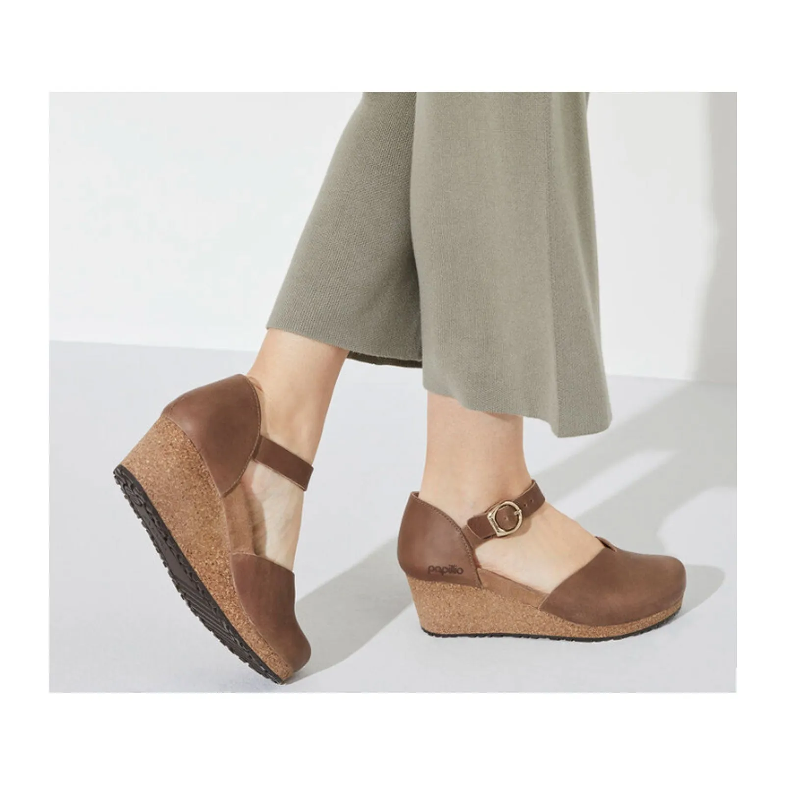 Birkenstock Mary Ring-Buckle Narrow Wedge Sandal (Women) - Cognac Oiled Leather