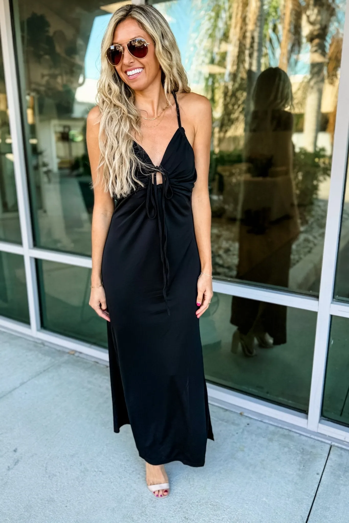 Black Tie Front Cutout Dress