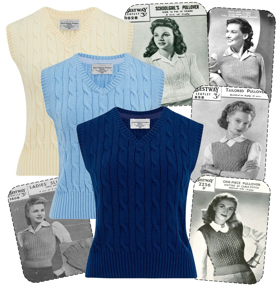 Cable Knit Slipover in French Navy, Stunning 1940s True Vintage Style