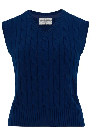 Cable Knit Slipover in French Navy, Stunning 1940s True Vintage Style