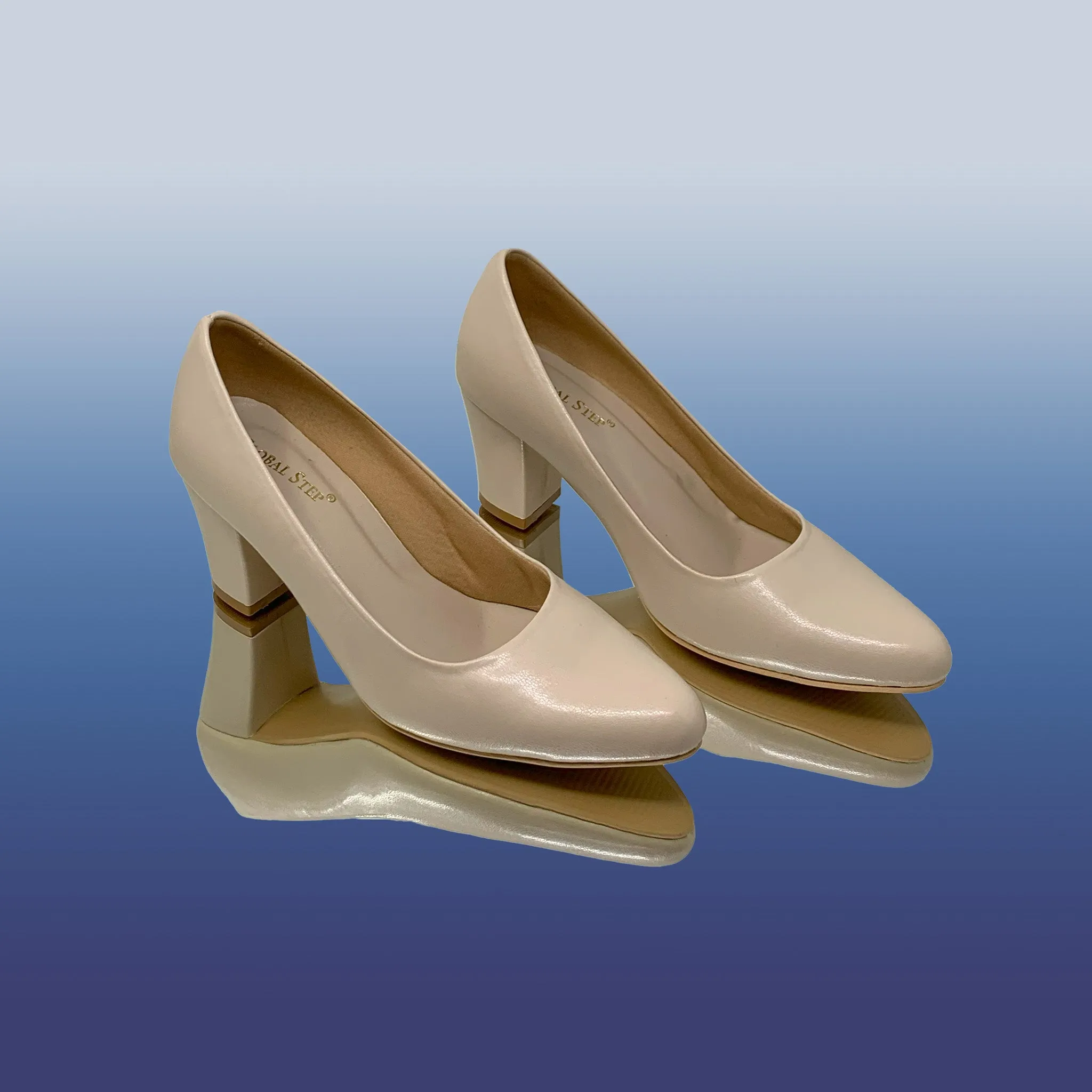 Cream Block Heel Pumps