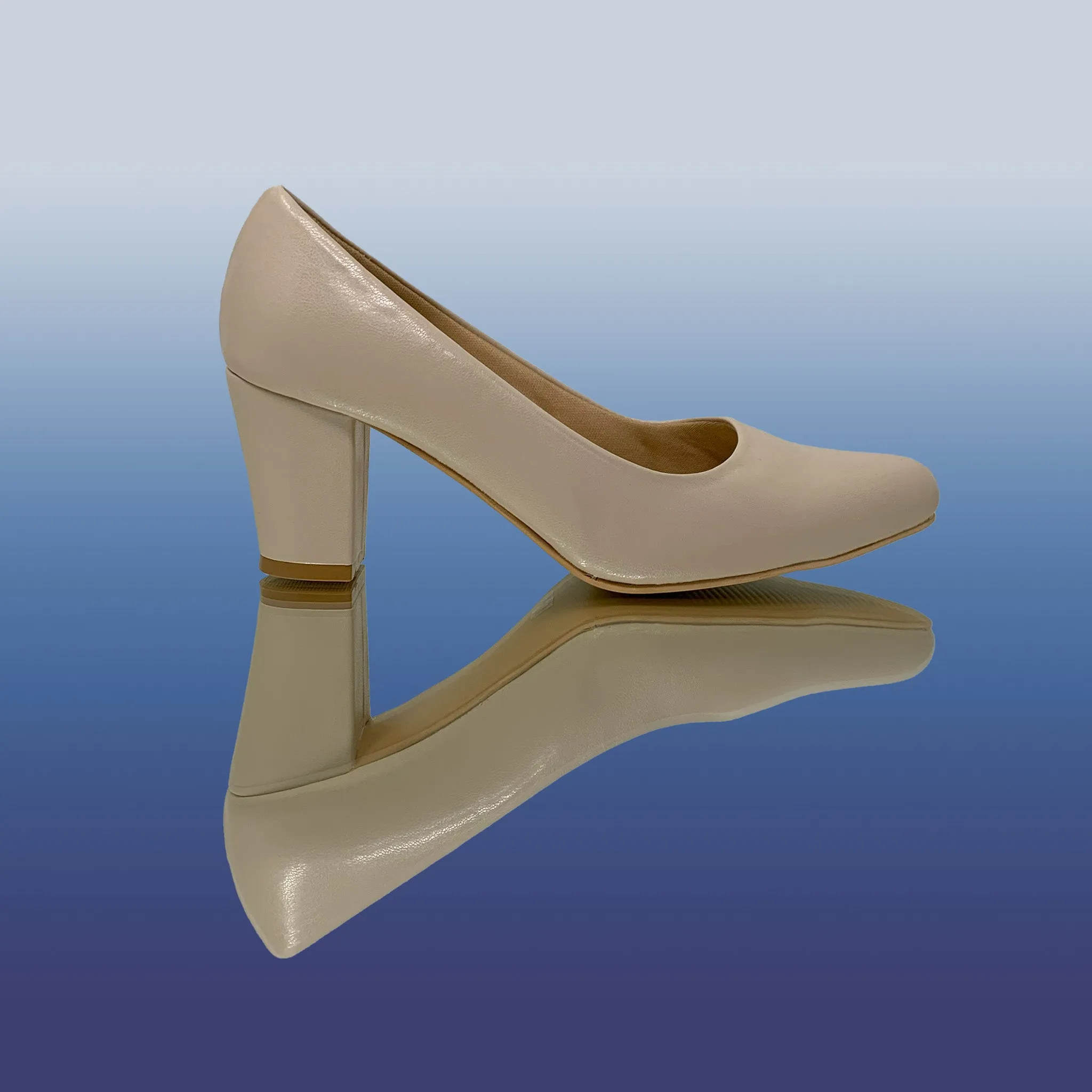 Cream Block Heel Pumps