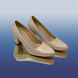 Cream Block Heel Pumps
