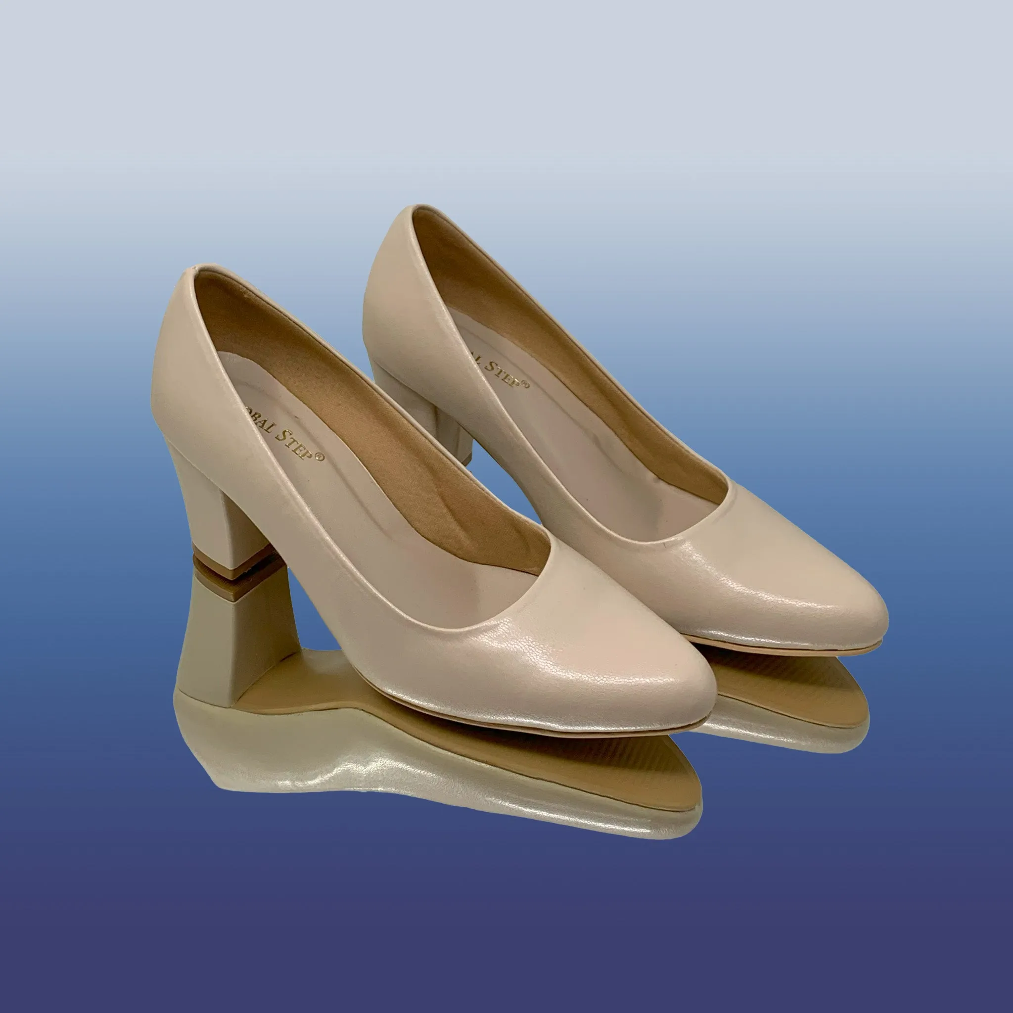 Cream Block Heel Pumps