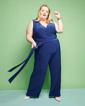 Detroit Faux Wrap Knit Jumpsuit  | Navy / Navy