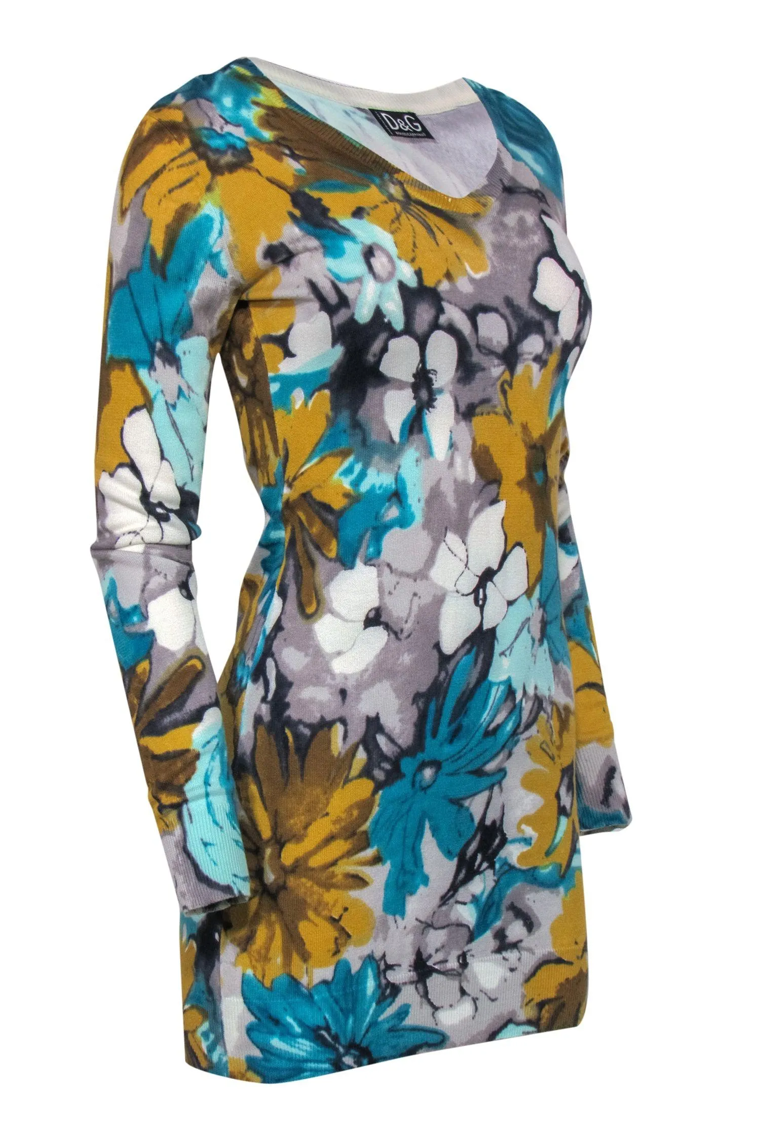 Dolce & Gabbana - Blue & Yellow Floral Knit Bodycon Dress Sz S