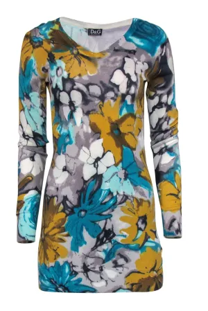 Dolce & Gabbana - Blue & Yellow Floral Knit Bodycon Dress Sz S