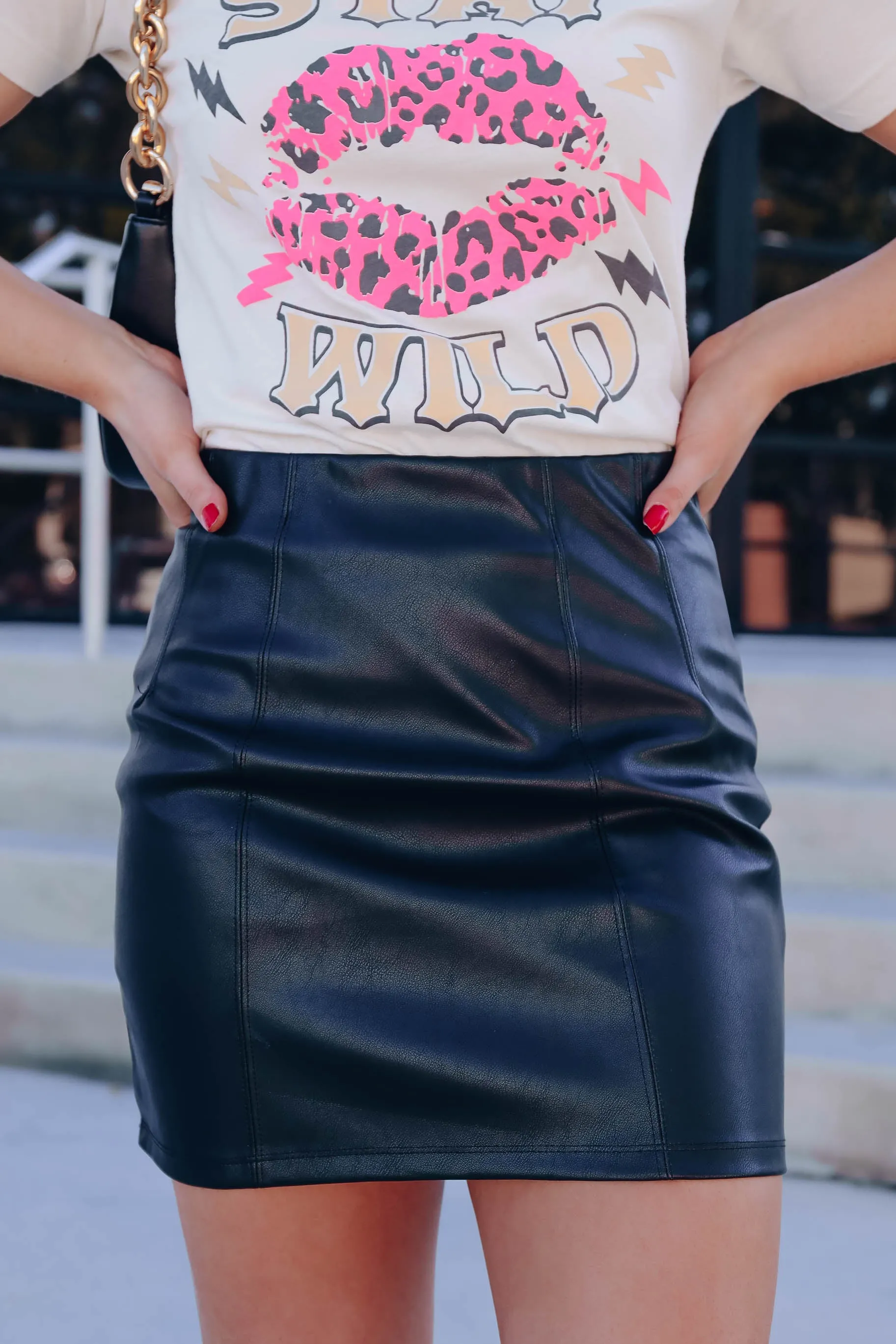 Farah Faux Leather Mini Skirt - Black