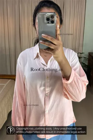 Full Sleeve Blush Peach-Pink Ombre Lightweight Tie-Dyed Loose Fit Women's Shirt