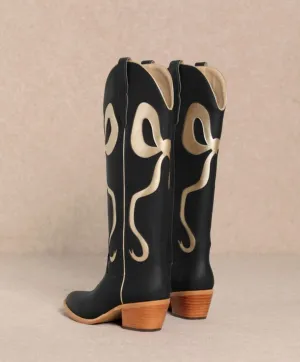 Golden bow detail black boots