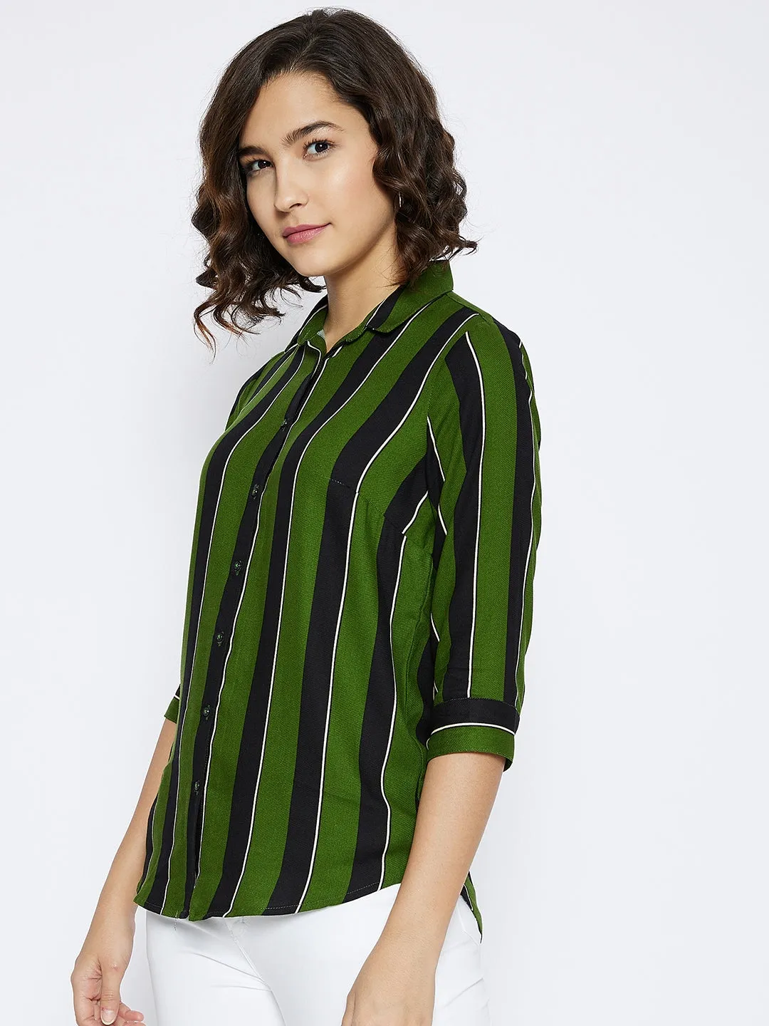 Green Striped Slim Fit shirt