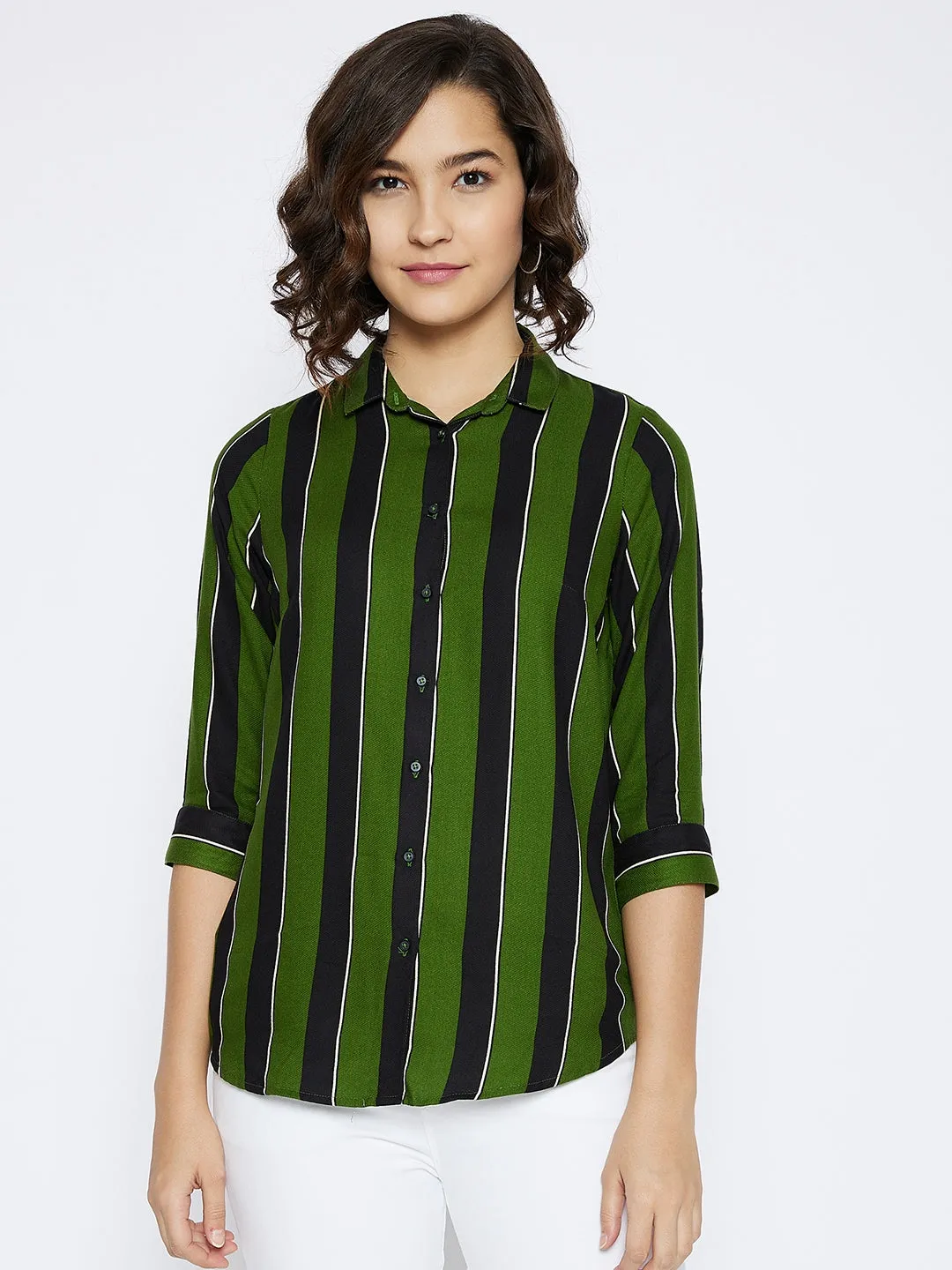 Green Striped Slim Fit shirt