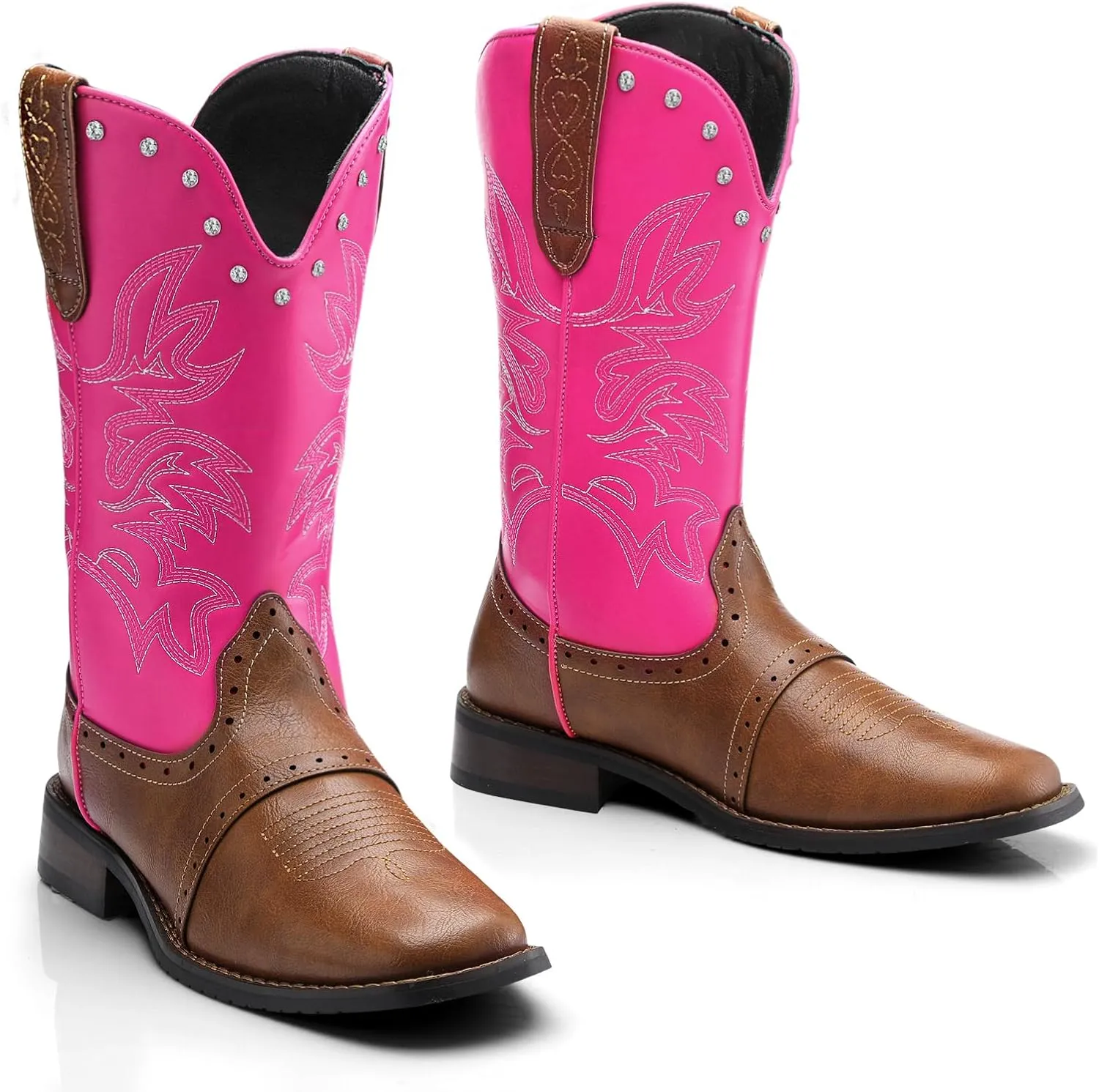 Kids Cowboy Boots Western Square Toe Boots for Boys and Girls Cowgirl Halloween Costume for Little and Big Kid