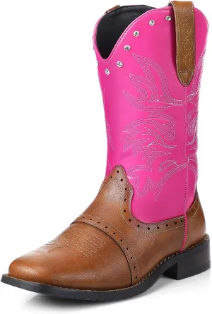 Kids Cowboy Boots Western Square Toe Boots for Boys and Girls Cowgirl Halloween Costume for Little and Big Kid