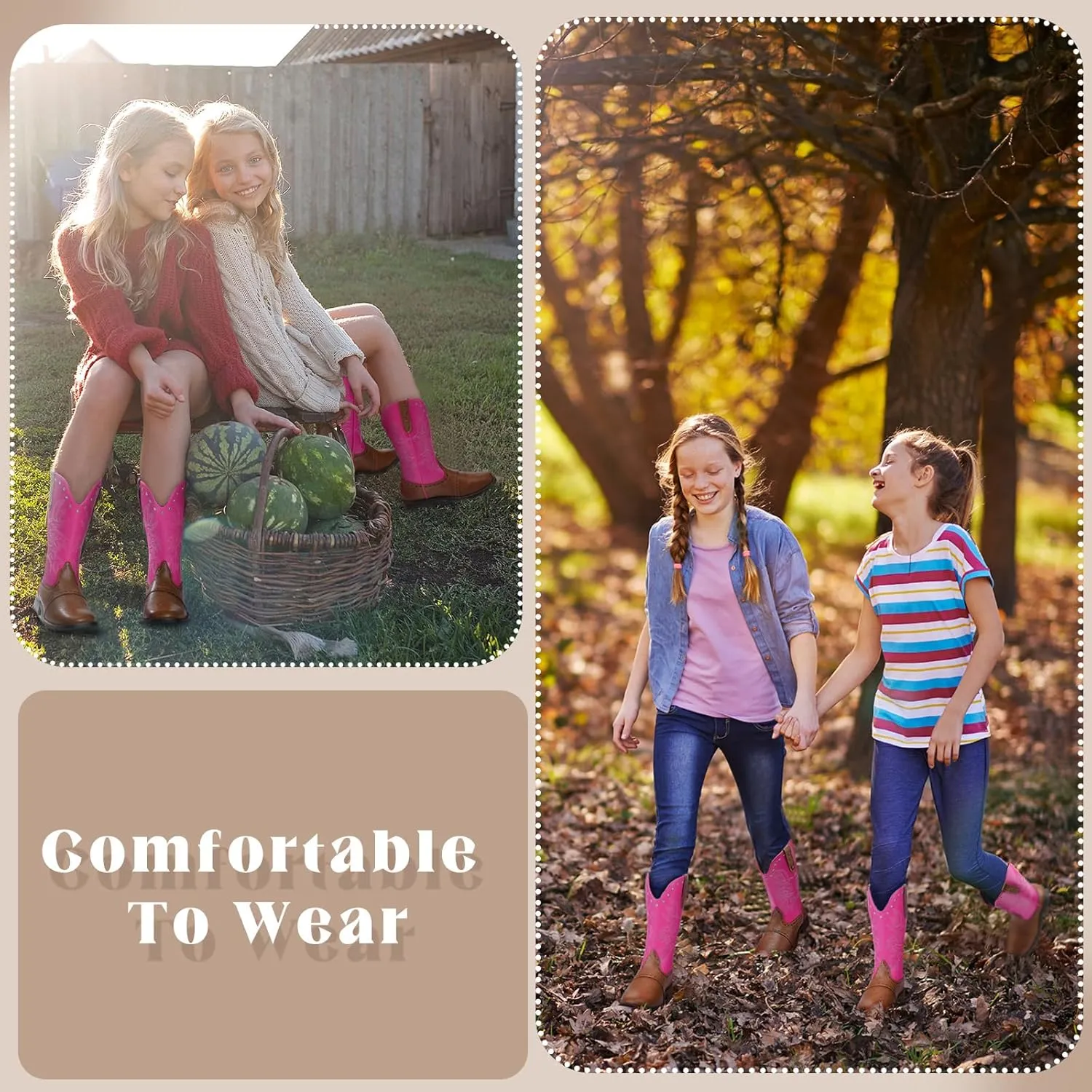 Kids Cowboy Boots Western Square Toe Boots for Boys and Girls Cowgirl Halloween Costume for Little and Big Kid