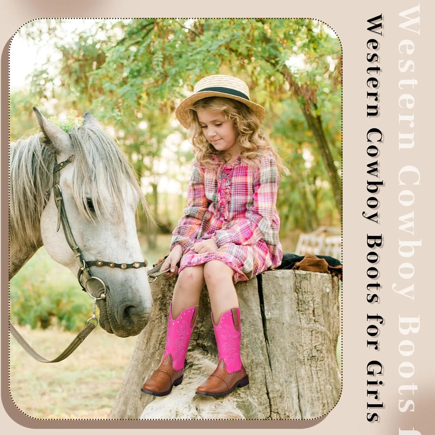 Kids Cowboy Boots Western Square Toe Boots for Boys and Girls Cowgirl Halloween Costume for Little and Big Kid