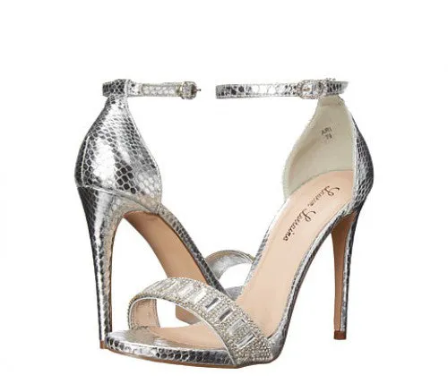 Lauren Lorraine Ari Silver RhineStone Two Piece Ankle Strap Formal Dress Sandals