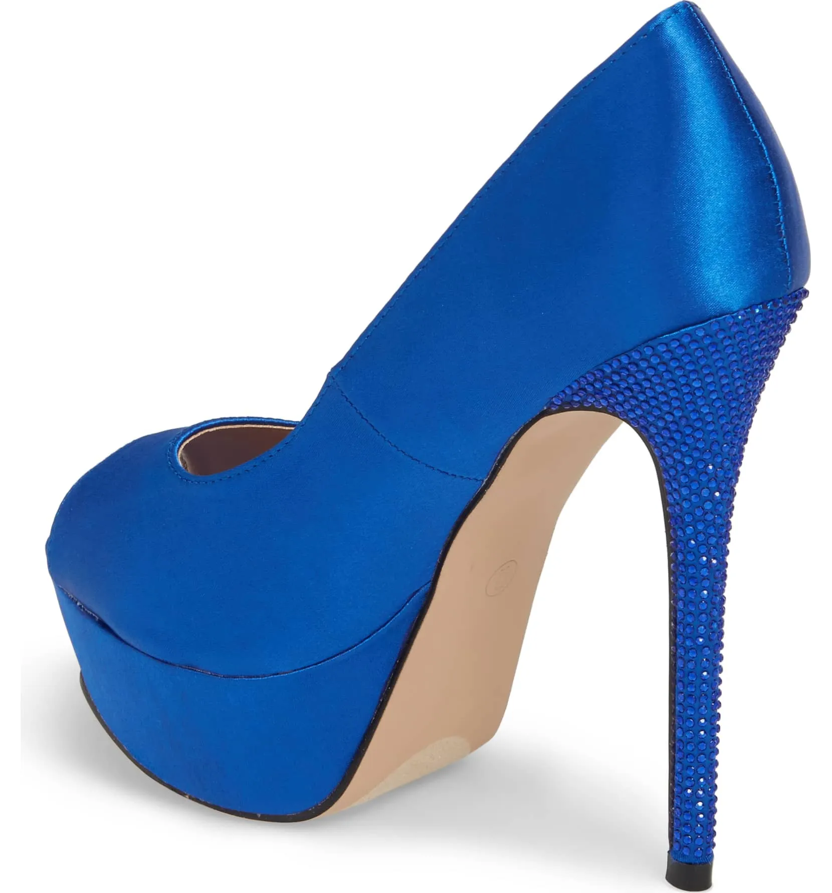 Lauren Lorraine Royal Blue Peep Toe Platform High Crystal Heel Satin Formal Pump