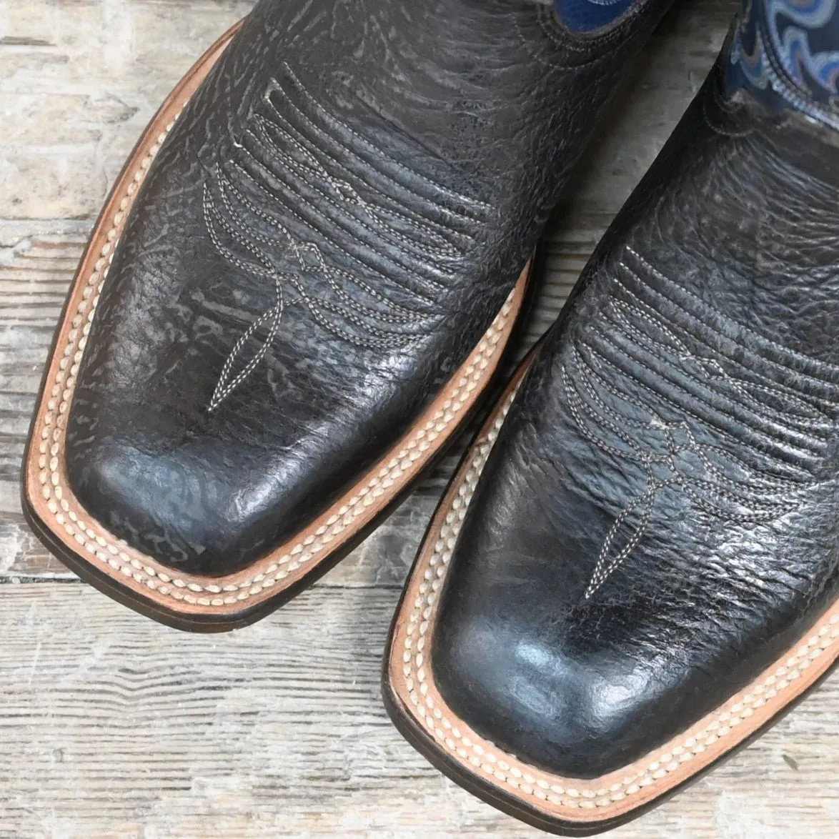 Lucchese Men's 11" Bison Leather Boot In Chocolate and Nova Blue W/Heirloom Finish