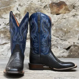 Lucchese Men's 11" Bison Leather Boot In Chocolate and Nova Blue W/Heirloom Finish