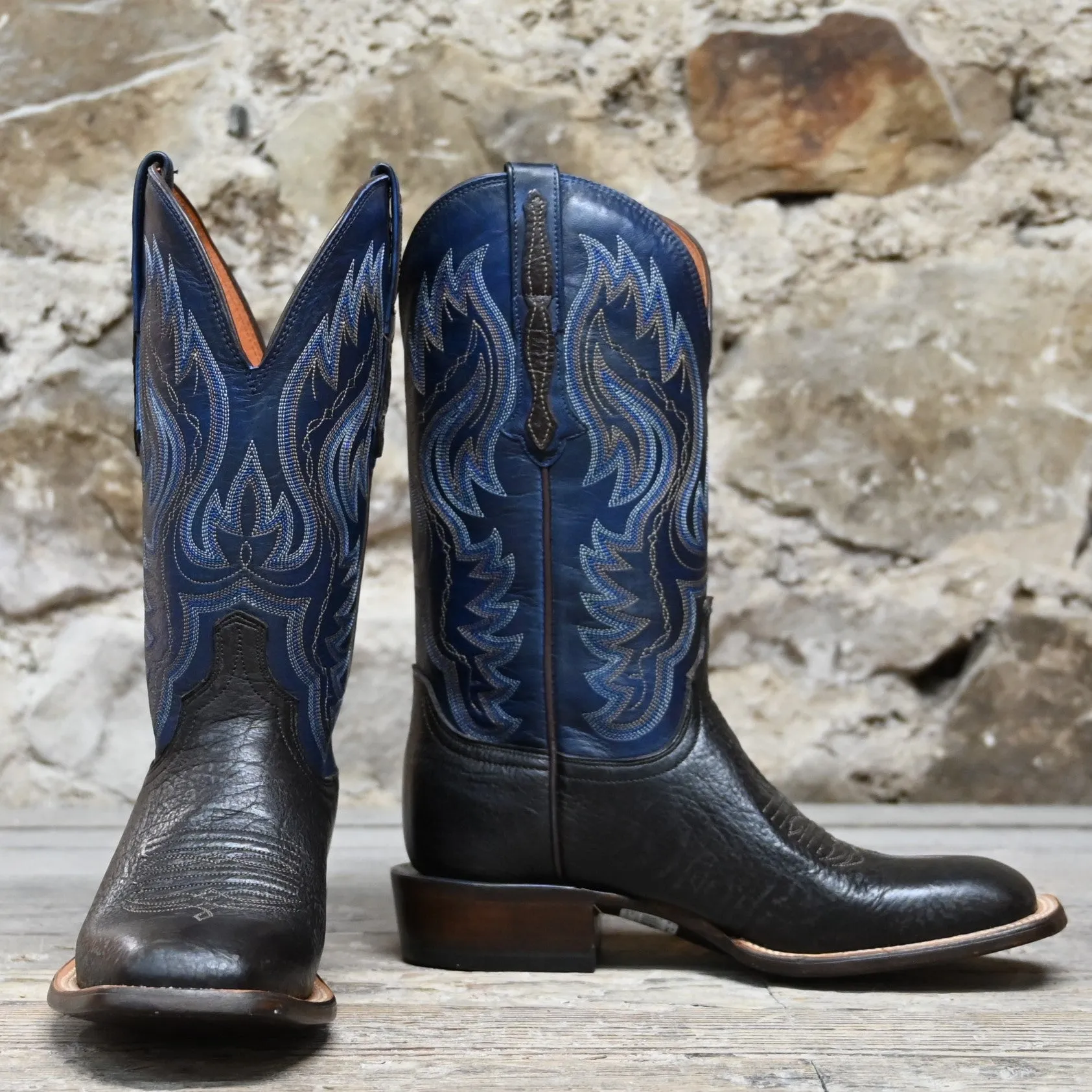 Lucchese Men's 11" Bison Leather Boot In Chocolate and Nova Blue W/Heirloom Finish