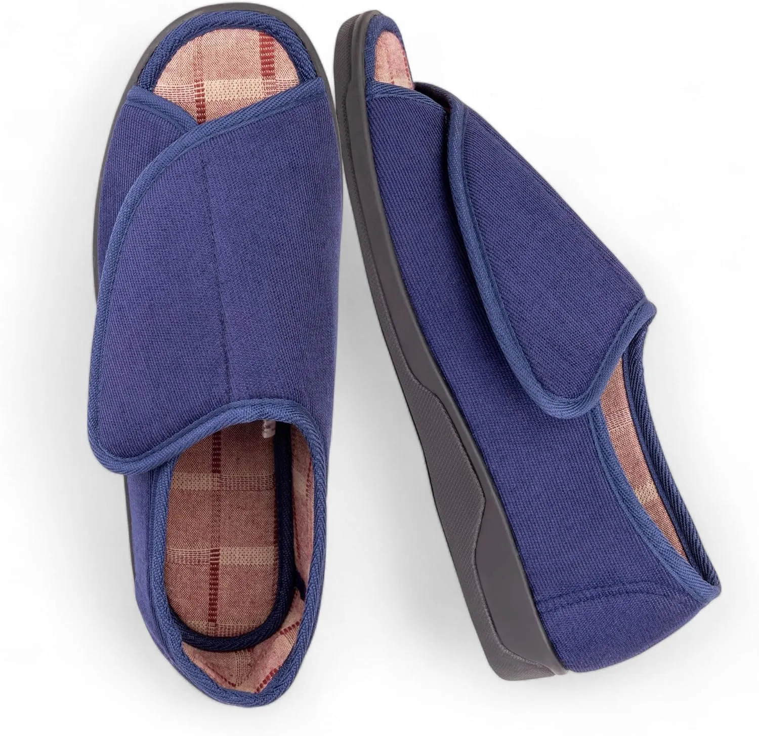 Men's Wide Furry 80-D Memory Foam Diabetic Slipper with Adjustable Closures, Wide Width Warm Plush Fleece Arthritis Edema Swollen Diabetic House Shoes Machine Washable w/Anti Slip Sole