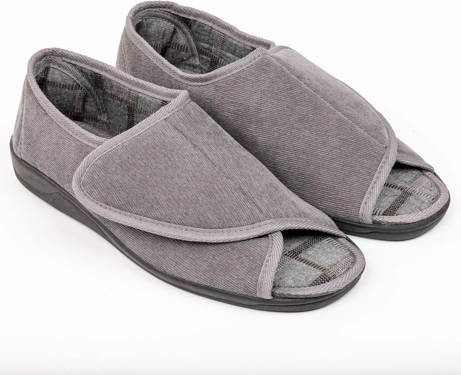 Men's Wide Furry 80-D Memory Foam Diabetic Slipper with Adjustable Closures, Wide Width Warm Plush Fleece Arthritis Edema Swollen Diabetic House Shoes Machine Washable w/Anti Slip Sole