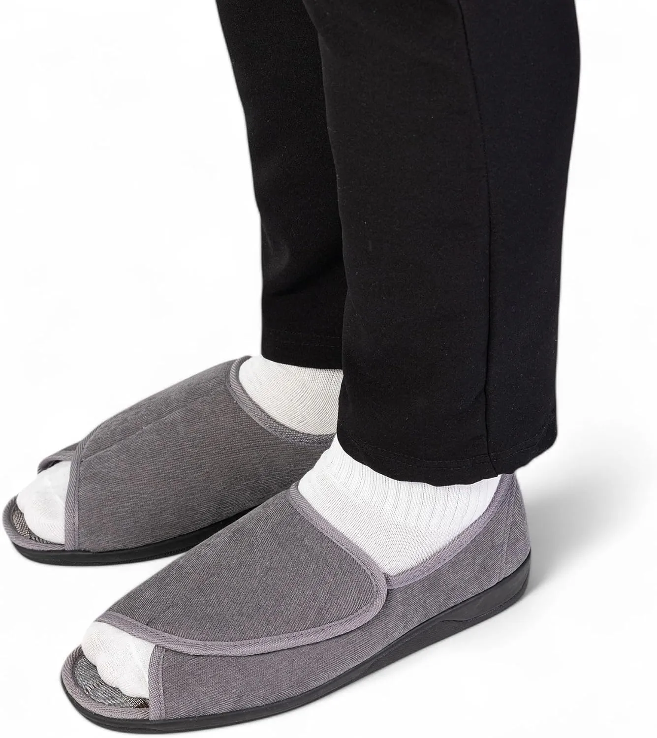 Men's Wide Furry 80-D Memory Foam Diabetic Slipper with Adjustable Closures, Wide Width Warm Plush Fleece Arthritis Edema Swollen Diabetic House Shoes Machine Washable w/Anti Slip Sole