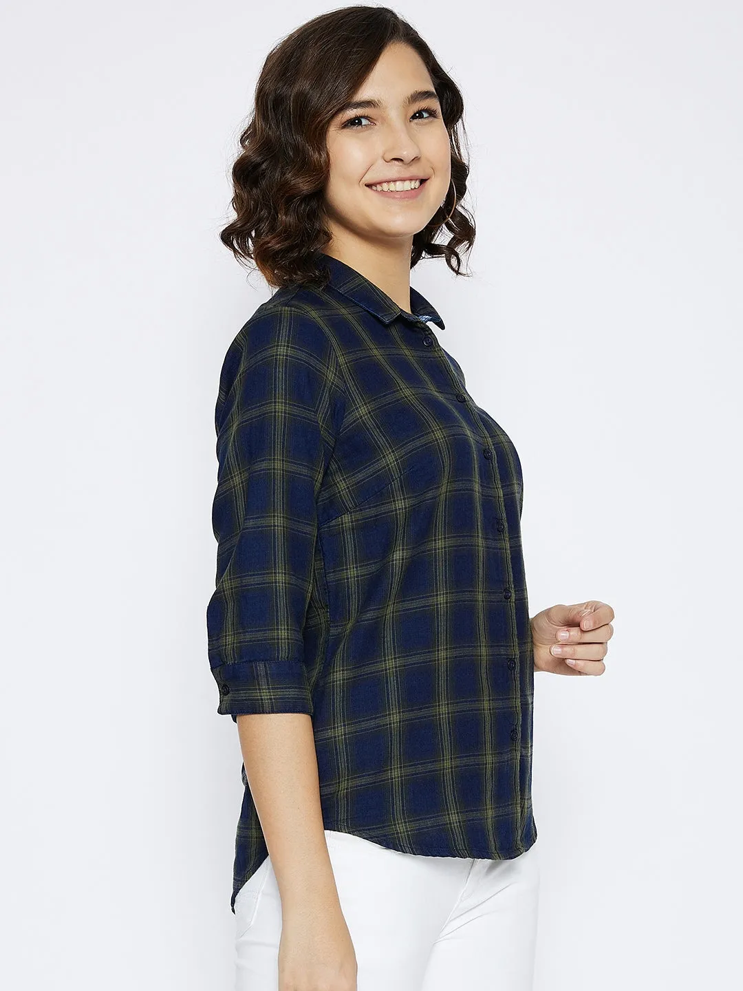 Navy Blue Checked Slim Fit shirt