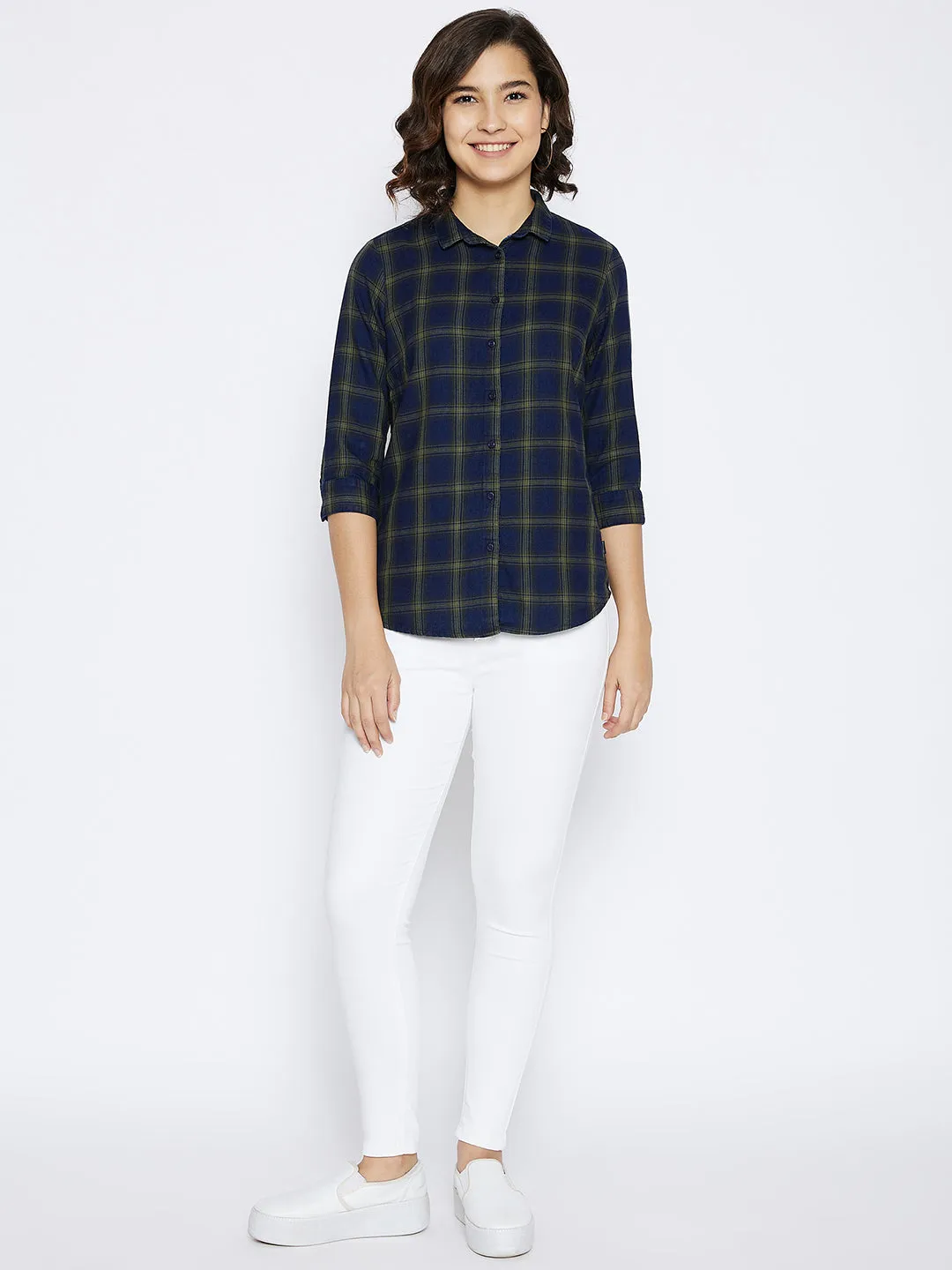 Navy Blue Checked Slim Fit shirt