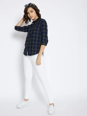 Navy Blue Checked Slim Fit shirt