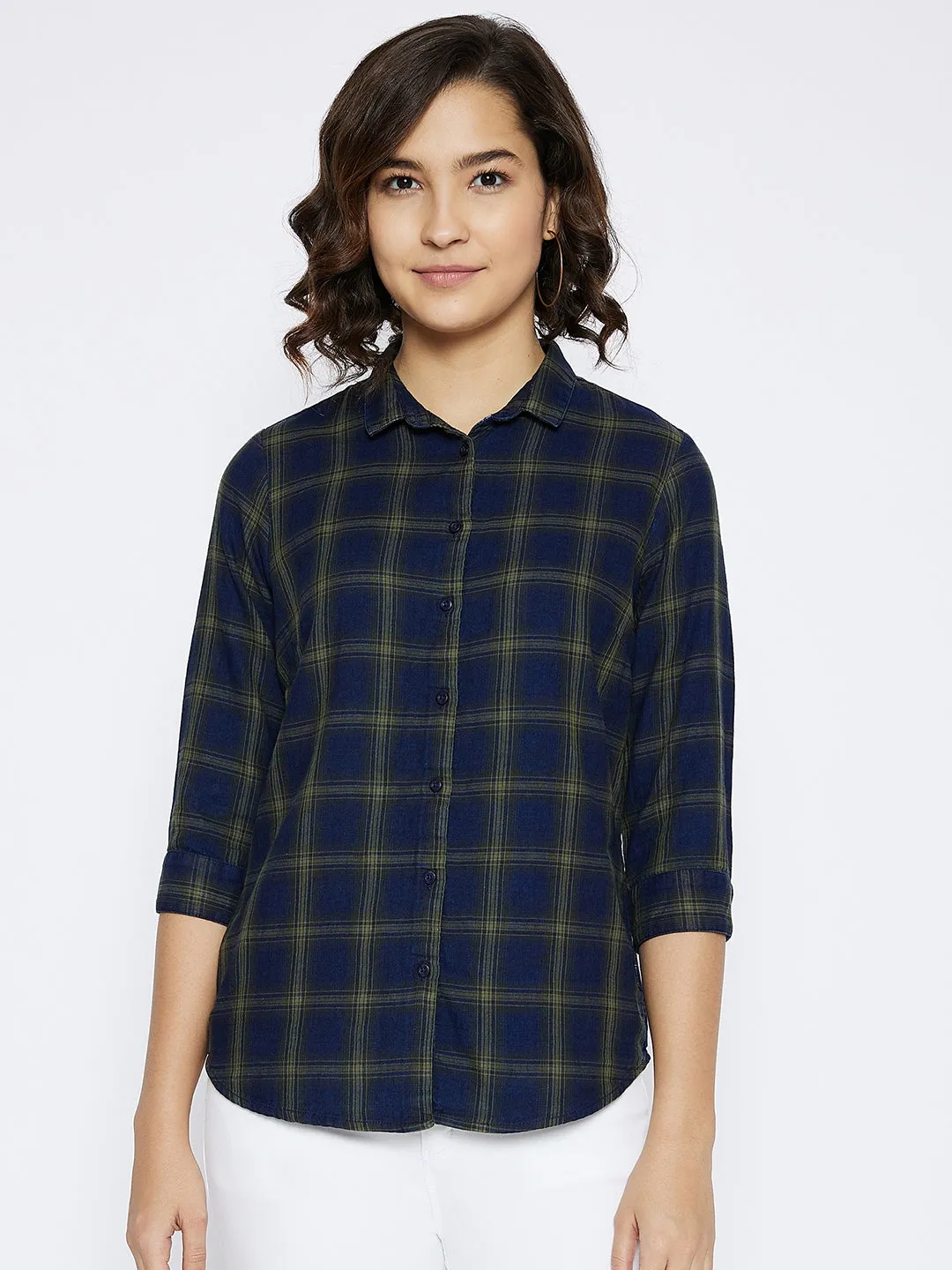 Navy Blue Checked Slim Fit shirt
