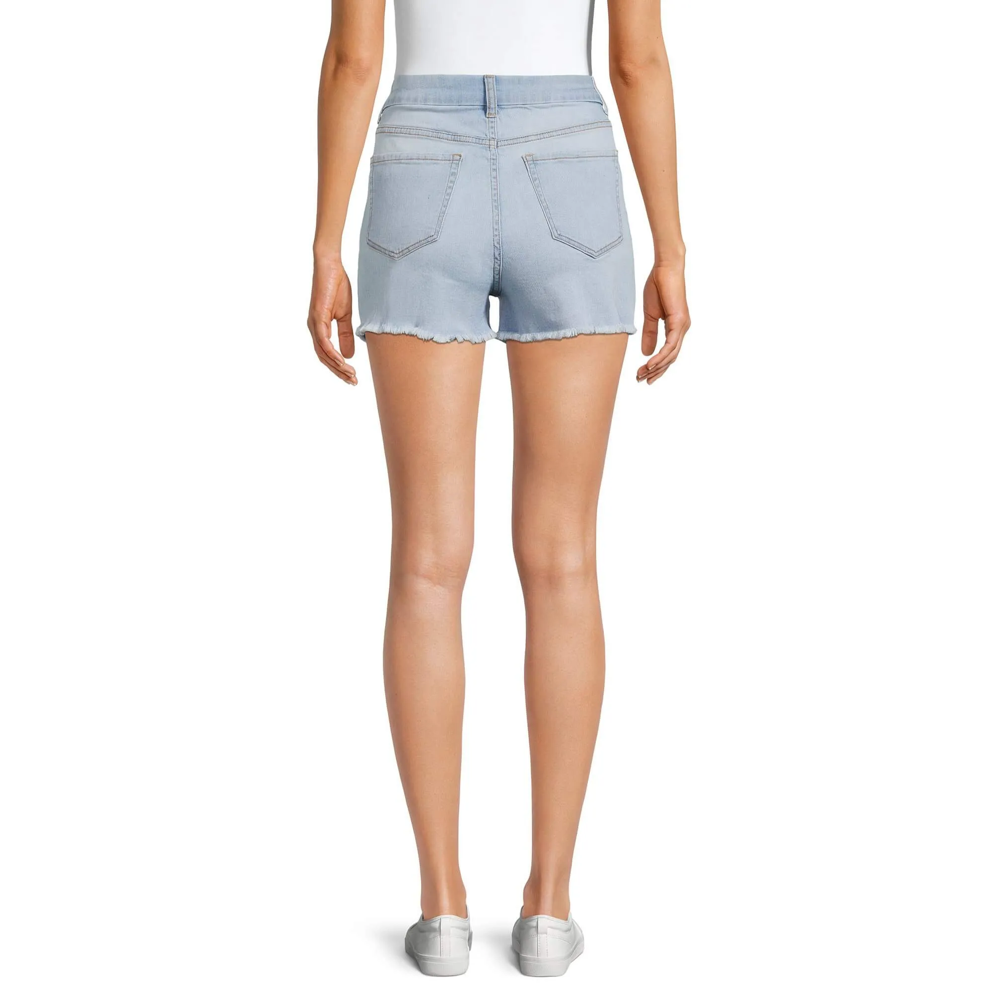 No Boundaries Juniors' Light Wash High Rise Curvy Mom Shorts