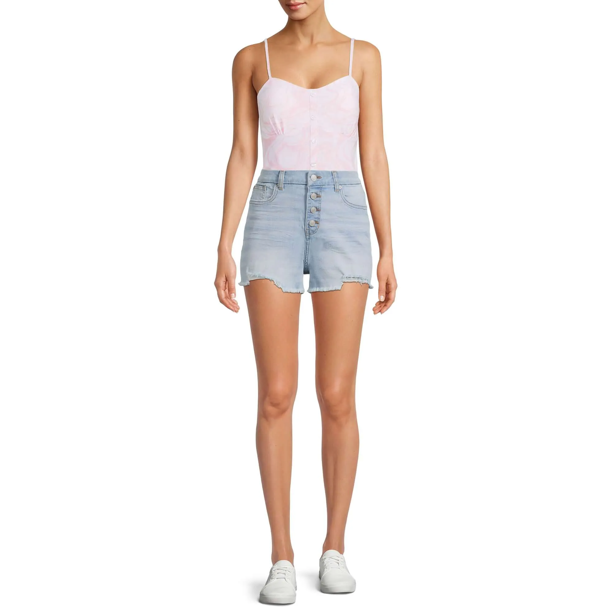 No Boundaries Juniors' Light Wash High Rise Curvy Mom Shorts