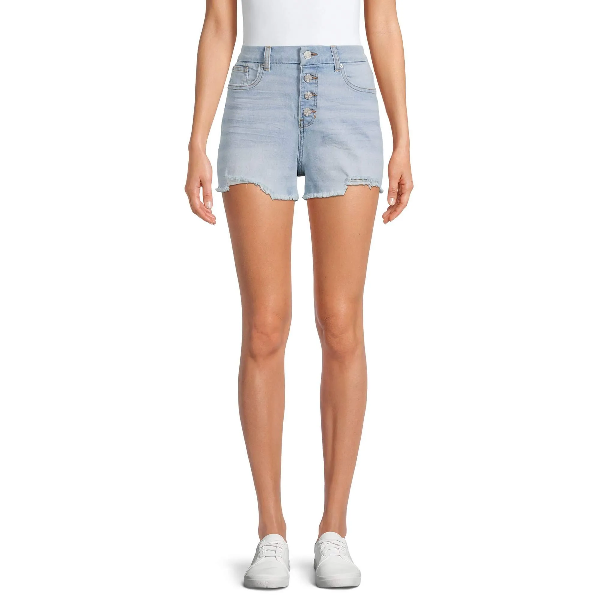 No Boundaries Juniors' Light Wash High Rise Curvy Mom Shorts