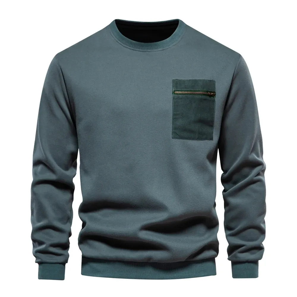 Opstndz - Heren Sweater Met Ronde Hals En Ritszak - Casual Stijl - Heren Trui