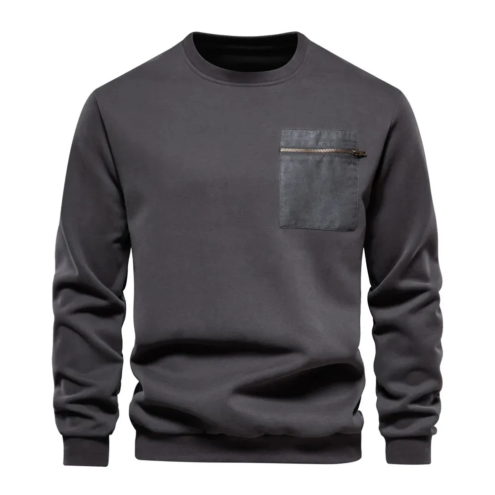 Opstndz - Heren Sweater Met Ronde Hals En Ritszak - Casual Stijl - Heren Trui