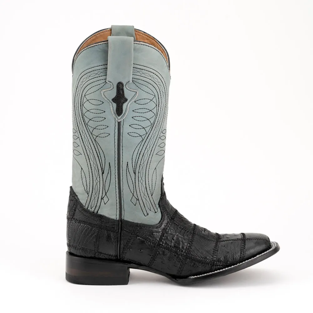 Ostrich Patchwork Square Toe Cowboy Boots