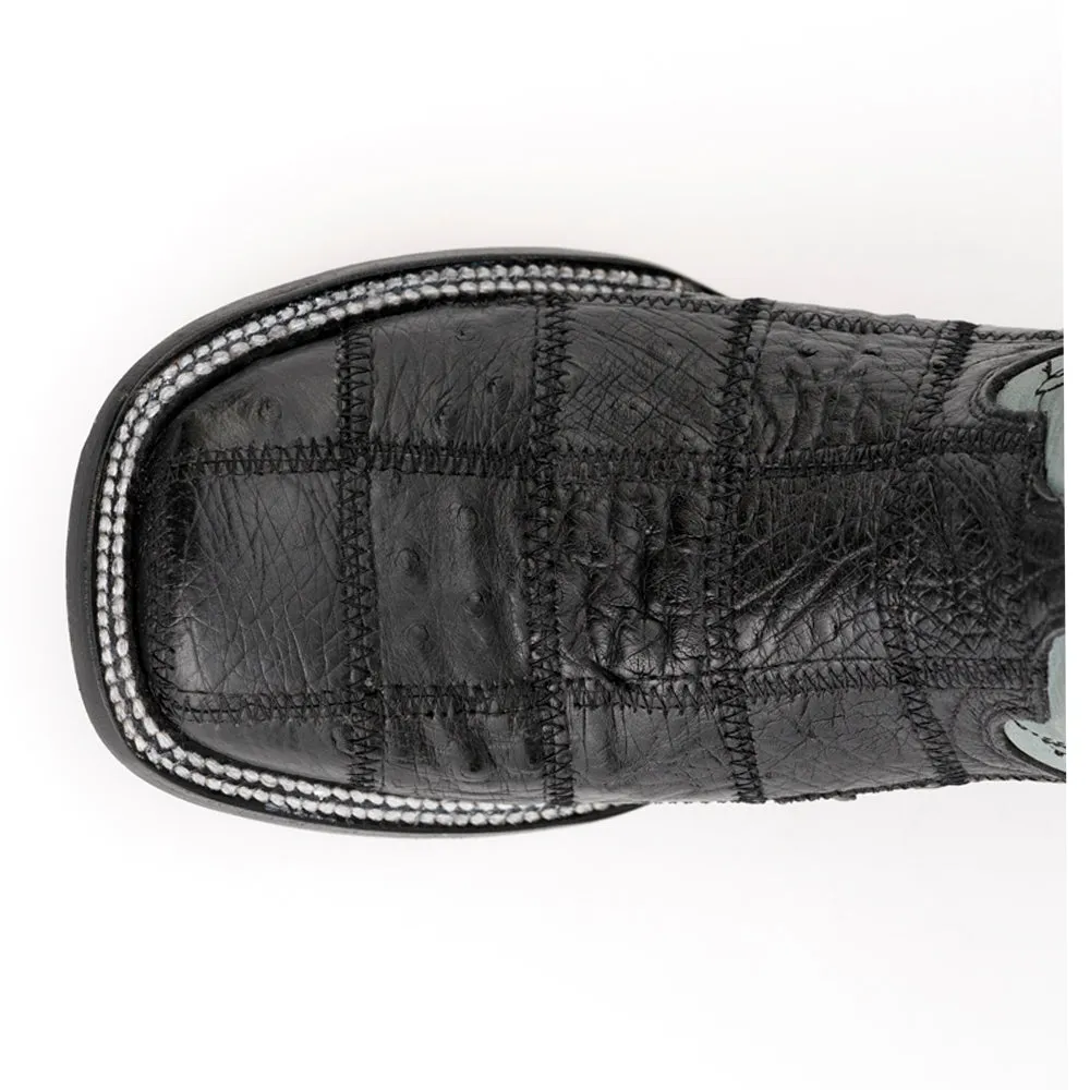 Ostrich Patchwork Square Toe Cowboy Boots