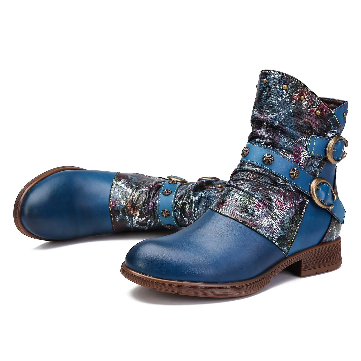 Retro Painted Buckle Flat Boots