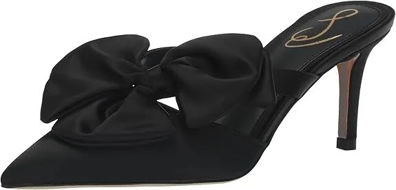 Sam Edelman Veranda Black Satin Pointed Toe Slip On Stiletto Heeled Mules Pumps