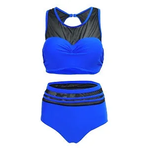 'Serena' Sporty High Waist Bikini -Blue- Curve Range
