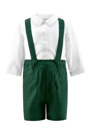 Silk Suspender Short & White Shirt Set Hunter Green