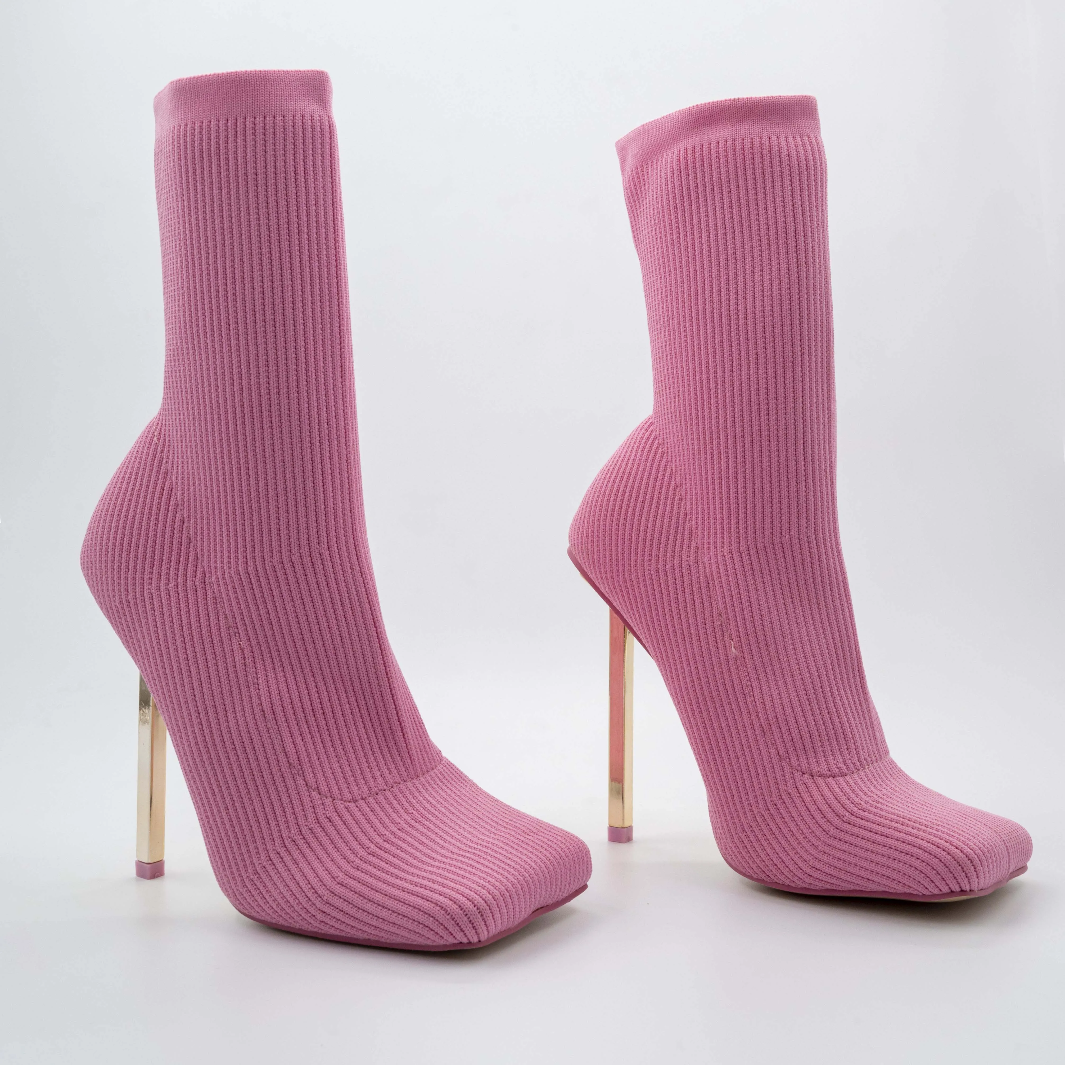 Souffle Pink Knit Stiletto Heel Sock Ankle Boot